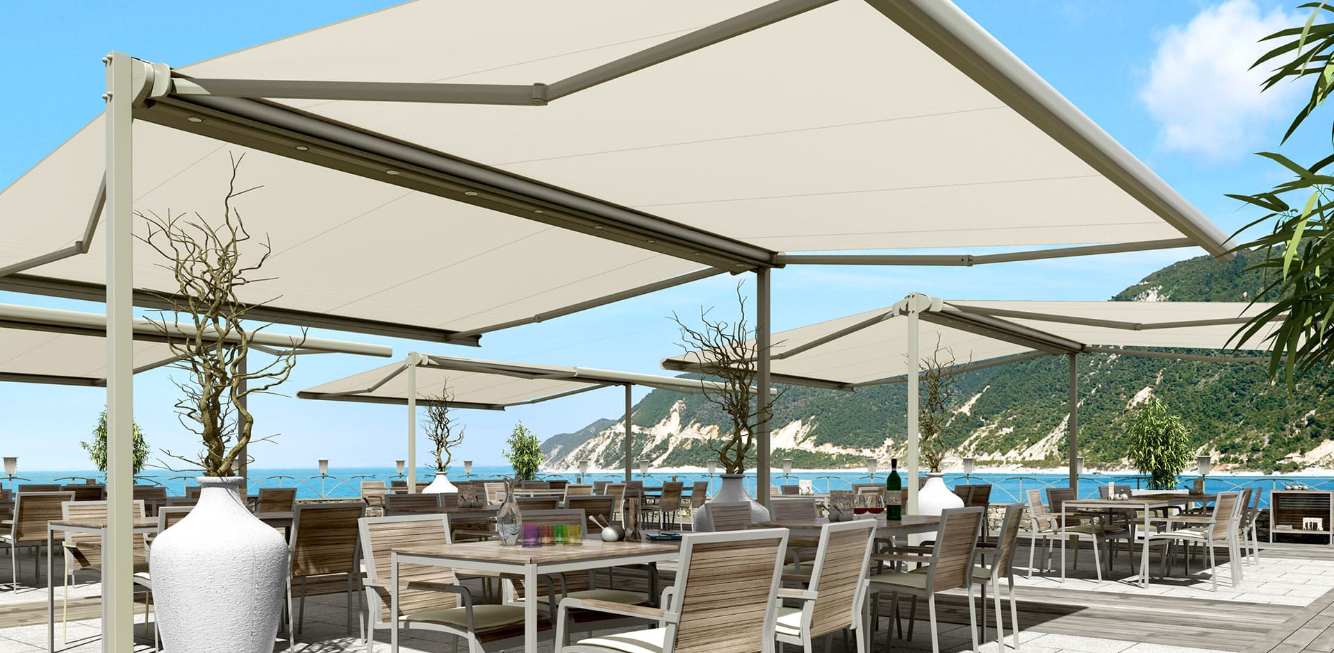 Les stores doubles pentes sur pieds de l'Atelier Genevois du Store sur le Canton de Genève et dans le Vaud